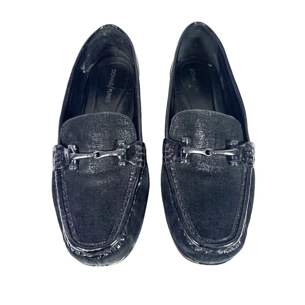Donald Pliner Black Loafer Driving Moccasin Slip on Shoes Horse Bit Flat Size 9M
